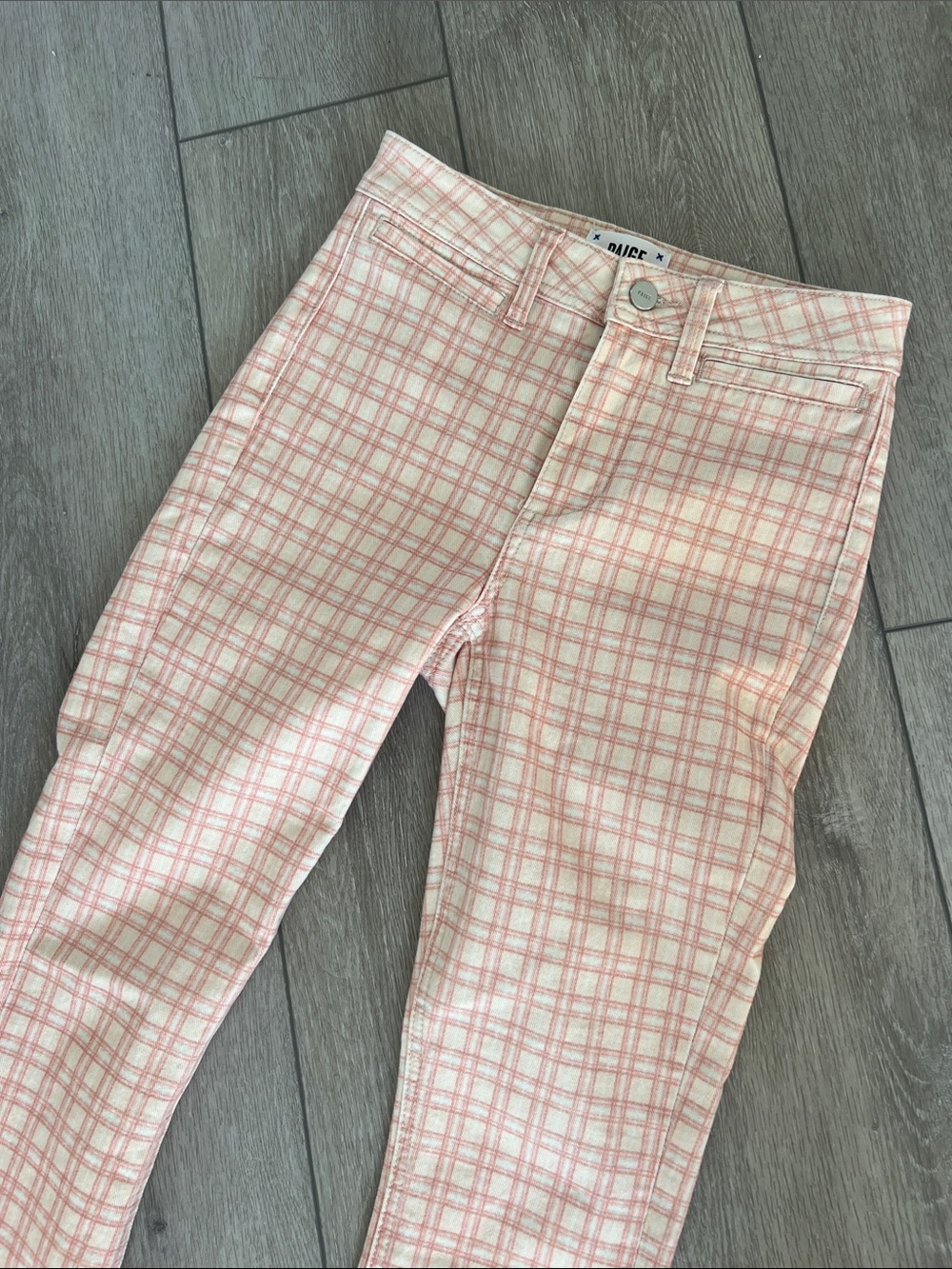 PAIGE Collette Pink & White Plaid ankle Flare Pants size 25 - Picture 4 of 8